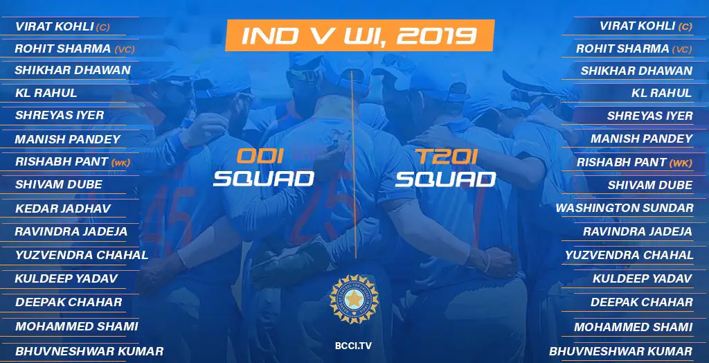 IND Vs WI- Squad T-20 & ODI