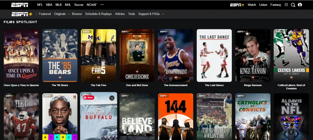 ESPN Plus Sports Movies and documentaries