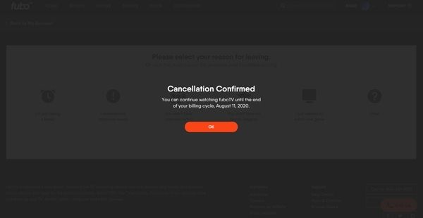 FuboTV Cancel Confirmation